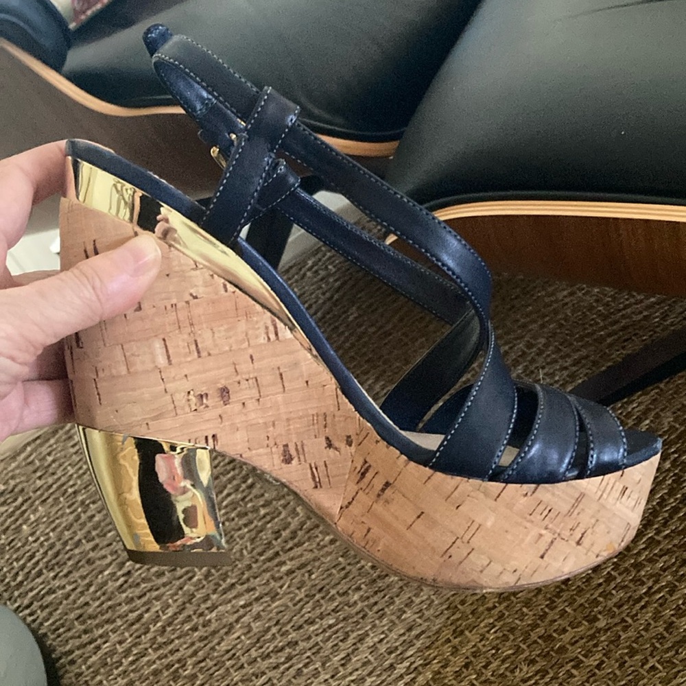 Miu Miu Navy Blue, Gold and Cork Roccia Wedges